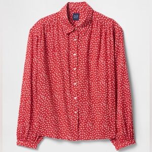 GAP: Relaxed Button Front Shirt, Red with White Flowers